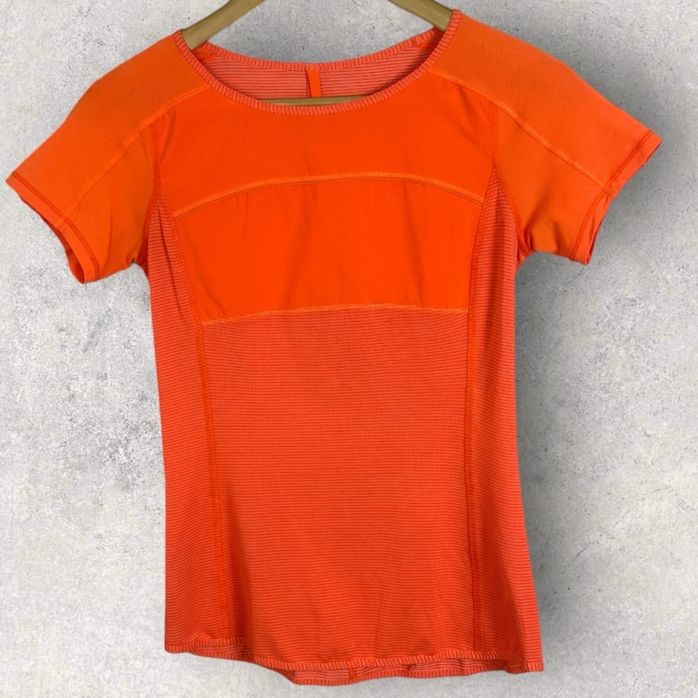 Lululemon Run Fast Track Short Sleeve Tee‎ Orange T-Shirt Running Anti Stink Top